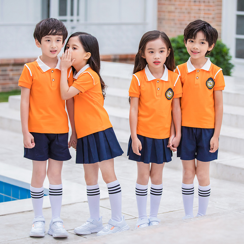 橙色短袖幼儿园园服套装